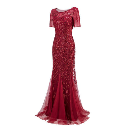 Elegant Floor-Length Lace - Embroidery Dress