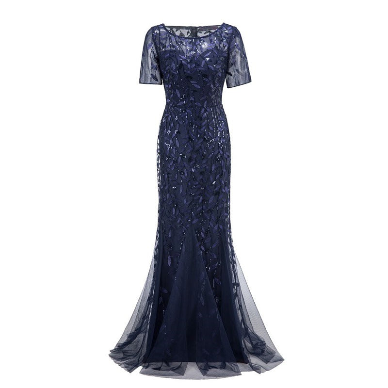 Elegant Floor-Length Lace - Embroidery Dress
