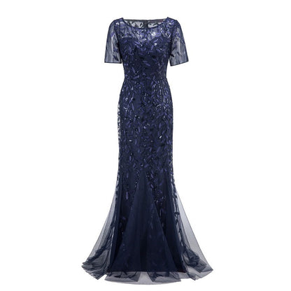 Elegant Floor-Length Lace - Embroidery Dress