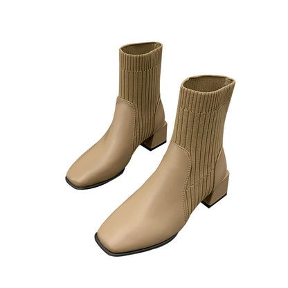Women’s Square Toe Thick Heel Shoes - Stylish Korean Design, Comfortable Fit
