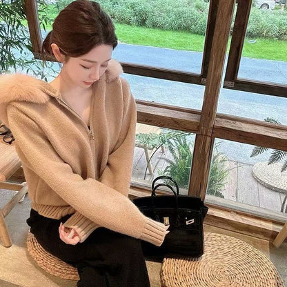 Premium Deer Plush Zip Cardigan